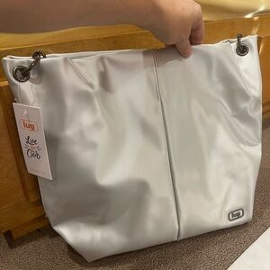 LUG Plunge Satin Luxe VL Carry-All Crossbody Bag- Metallic Silver NWT